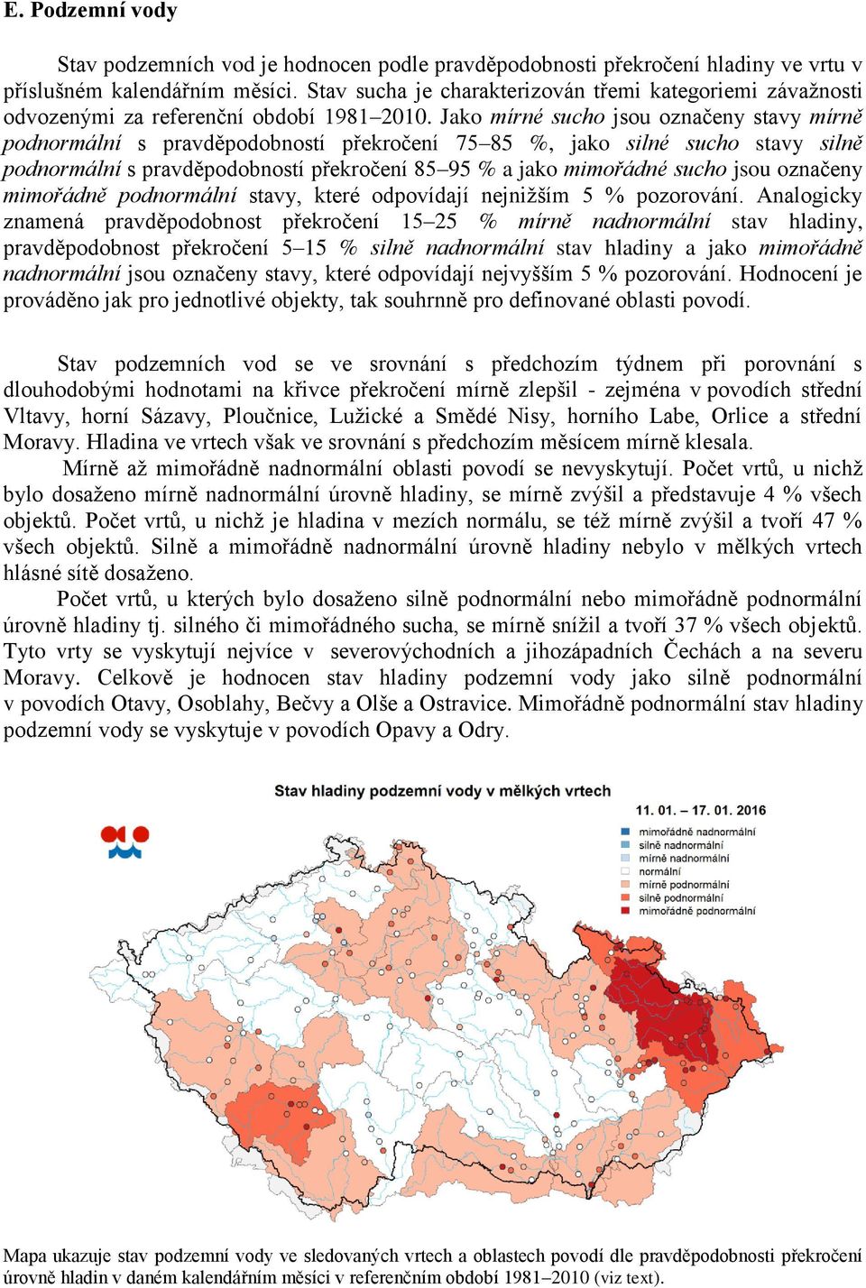 Jako mírné sucho jsou označeny stavy mírně podnormální s pravděpodobností překročení 75 85 %, jako silné sucho stavy silně podnormální s pravděpodobností překročení 85 95 % a jako mimořádné sucho