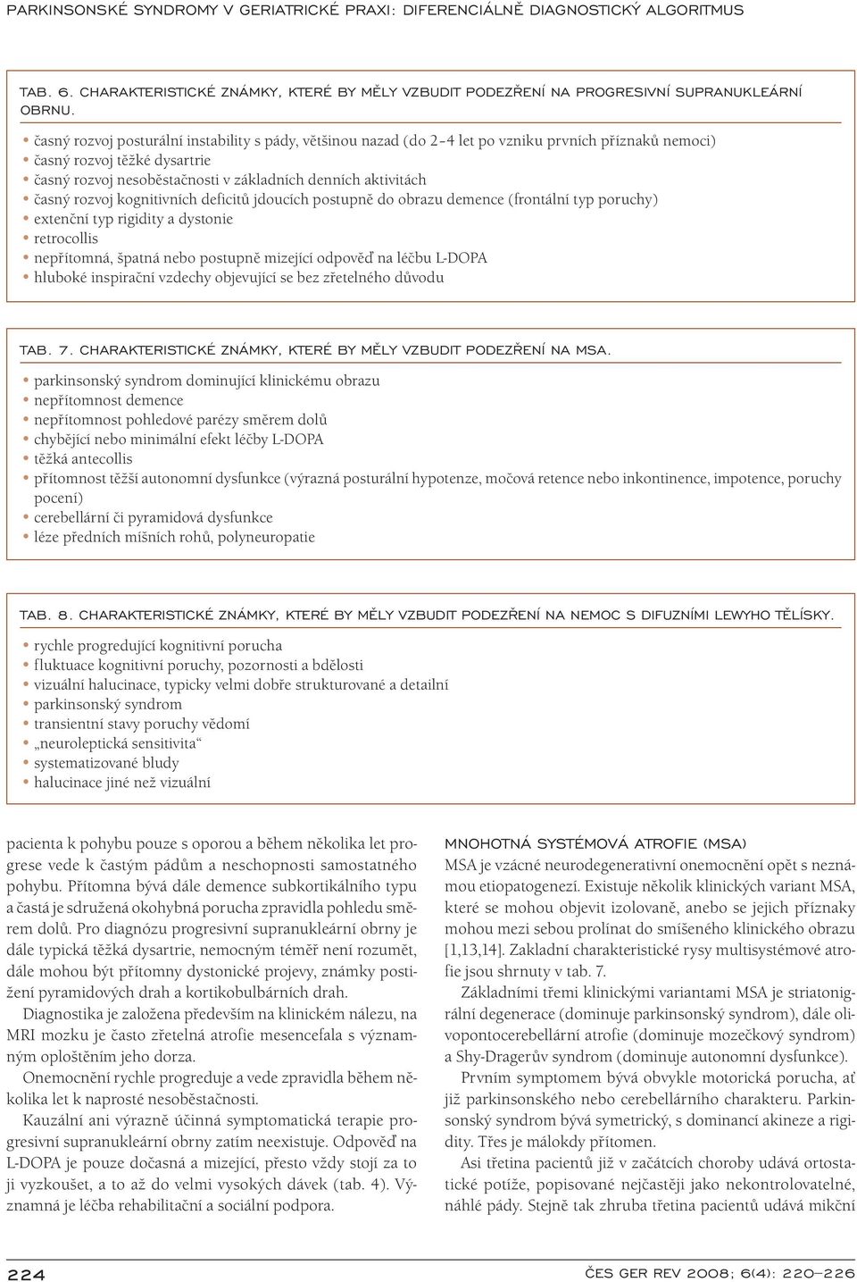 časný rozvoj kognitivních deficitů jdo ucích postupně do obrazu demence (frontální typ poruchy) extenční typ rigidity a dystoni e retrocollis nepřítomná, špatná nebo postupně mizející odpověď na