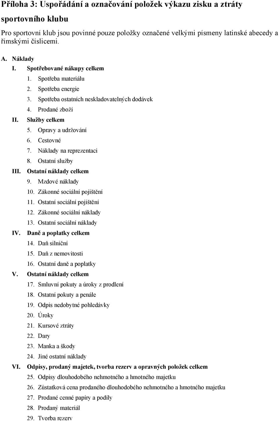 Náklady na reprezentaci 8. Ostatní služby III. Ostatní náklady celkem 9. Mzdové náklady 10. Zákonné sociální pojištění 11. Ostatní sociální pojištění 12. Zákonné sociální náklady 13.