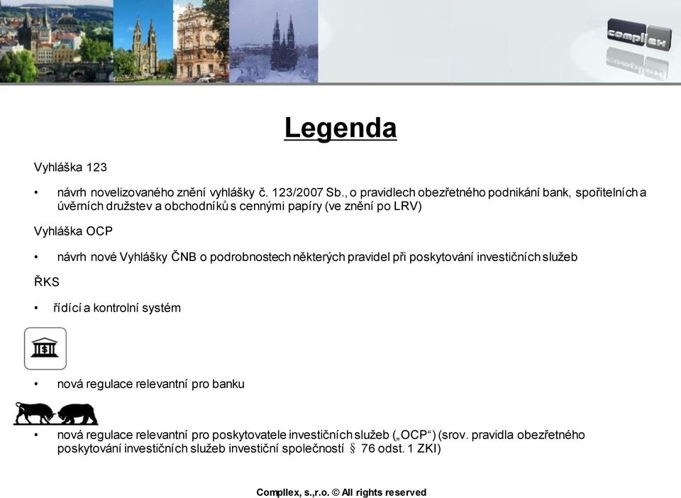 OCP návrh nové Vyhlášky ČNB o podrobnostech některých pravidel při poskytování investičních služeb ŘKS řídící a kontrolní systém nová