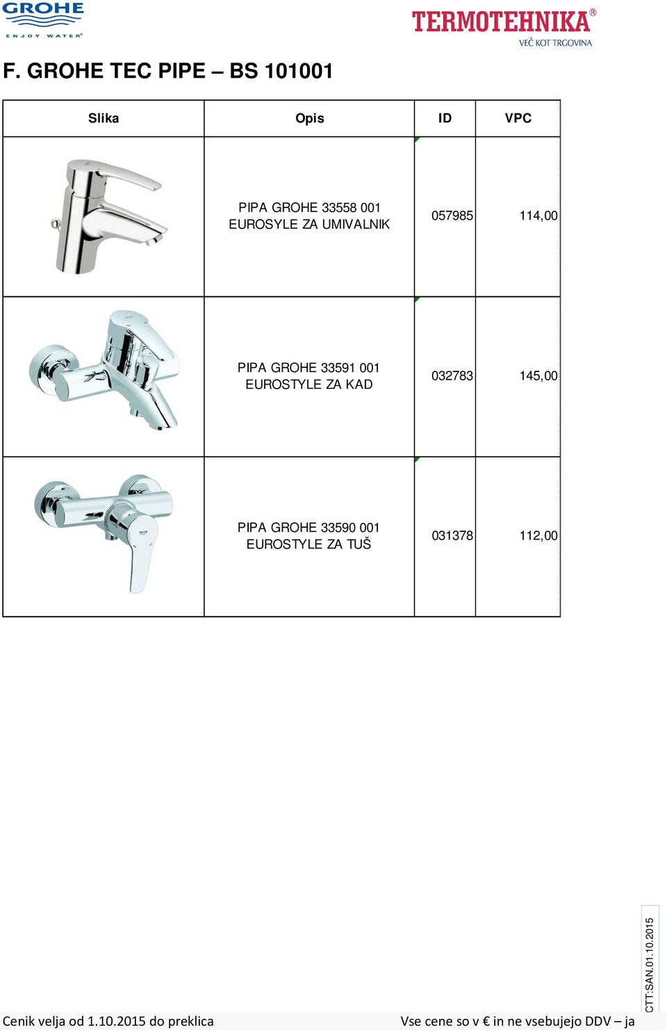GROHE 33591 001 EUROSTYLE ZA KAD 032783 145,00