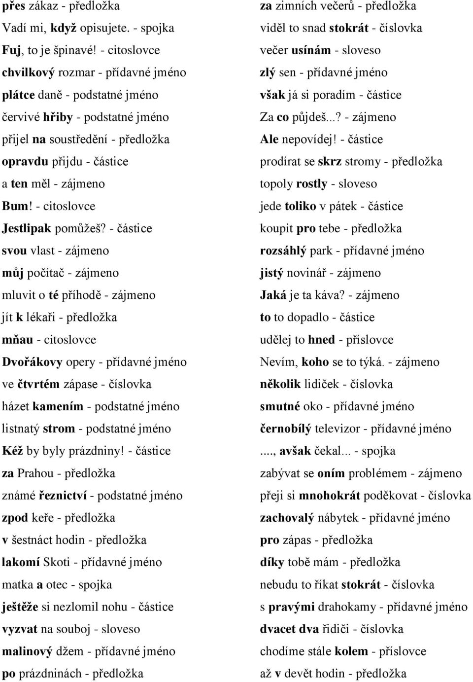 Druhy slov - určování slovních druhů Určete slovní druh vyznačeného  slova:..., až přišli do lesa - spojka naučte se to nazpaměť - příslovce -  PDF Free Download