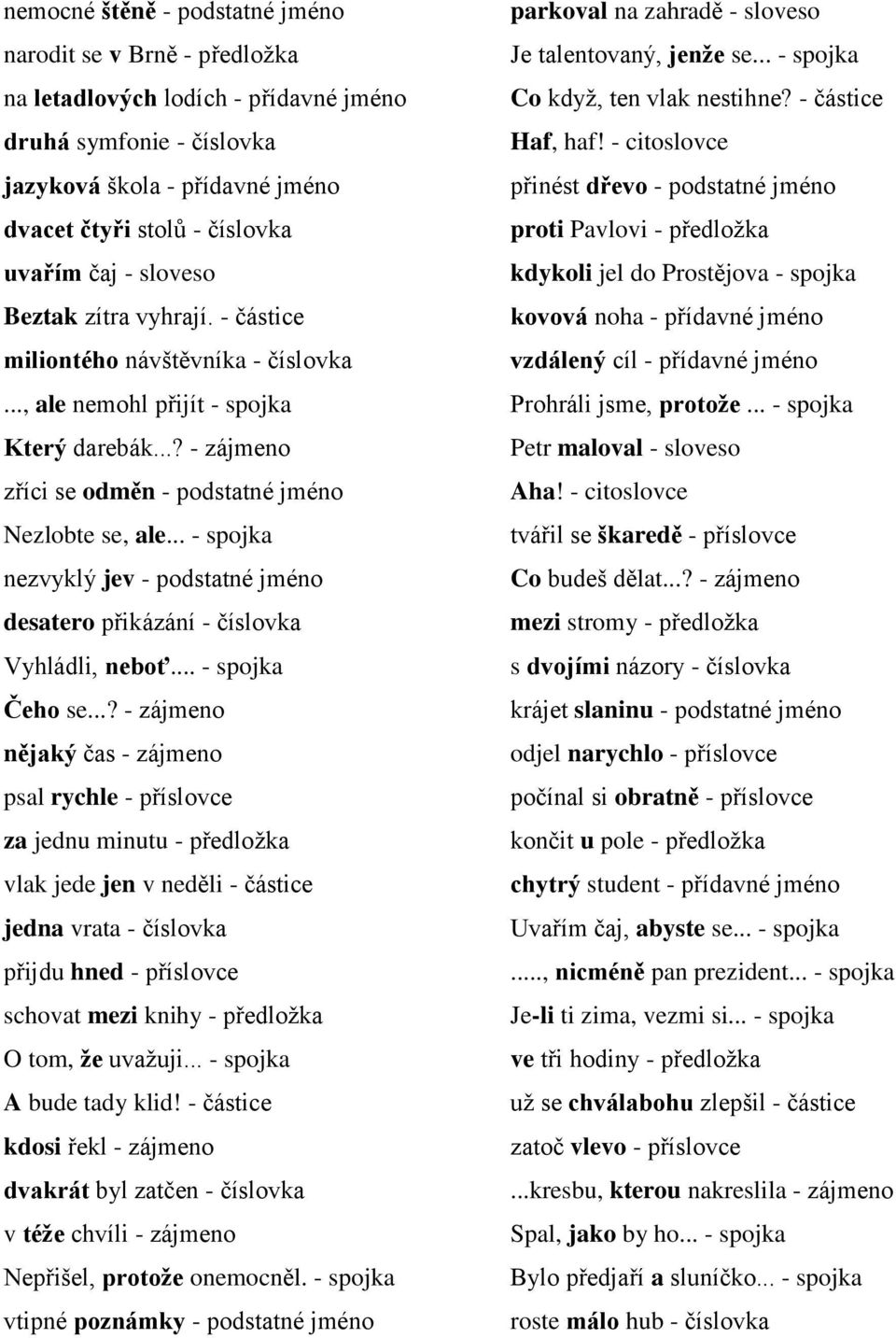 Druhy slov - určování slovních druhů Určete slovní druh vyznačeného  slova:..., až přišli do lesa - spojka naučte se to nazpaměť - příslovce -  PDF Free Download