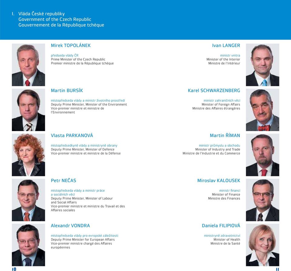 Environment Vice-premier ministre et ministre de l Environnement Karel SCHWARZENBERG ministr zahraničních věcí Minister of Foreign Affairs Ministre des Affaires étrangères Vlasta PARKANOVÁ