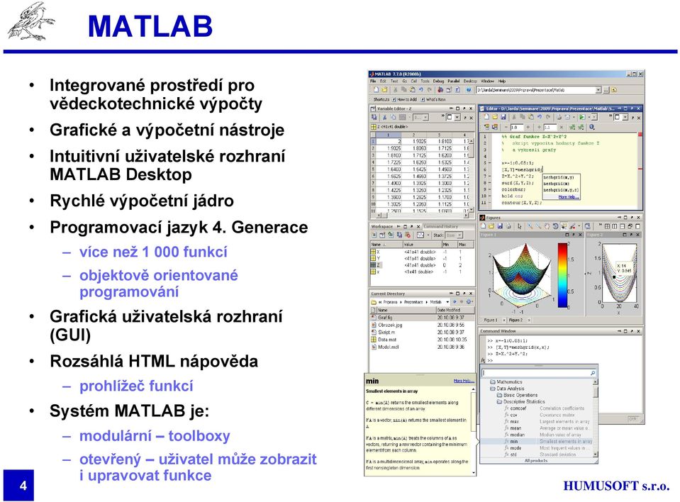 Generace více než 1 000 funkcí objektově orientované programování Grafická uživatelská rozhraní (GUI)