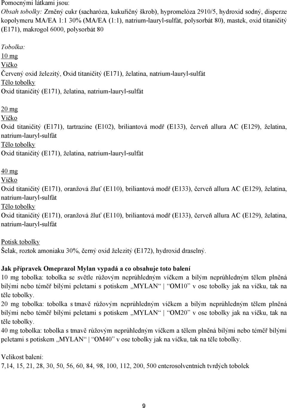 (E171), želatina, natrium-lauryl-sulfát 20 mg Víčko Oxid titaničitý (E171), tartrazine (E102), briliantová modř (E133), červeň allura AC (E129), želatina, natrium-lauryl-sulfát Tělo tobolky Oxid