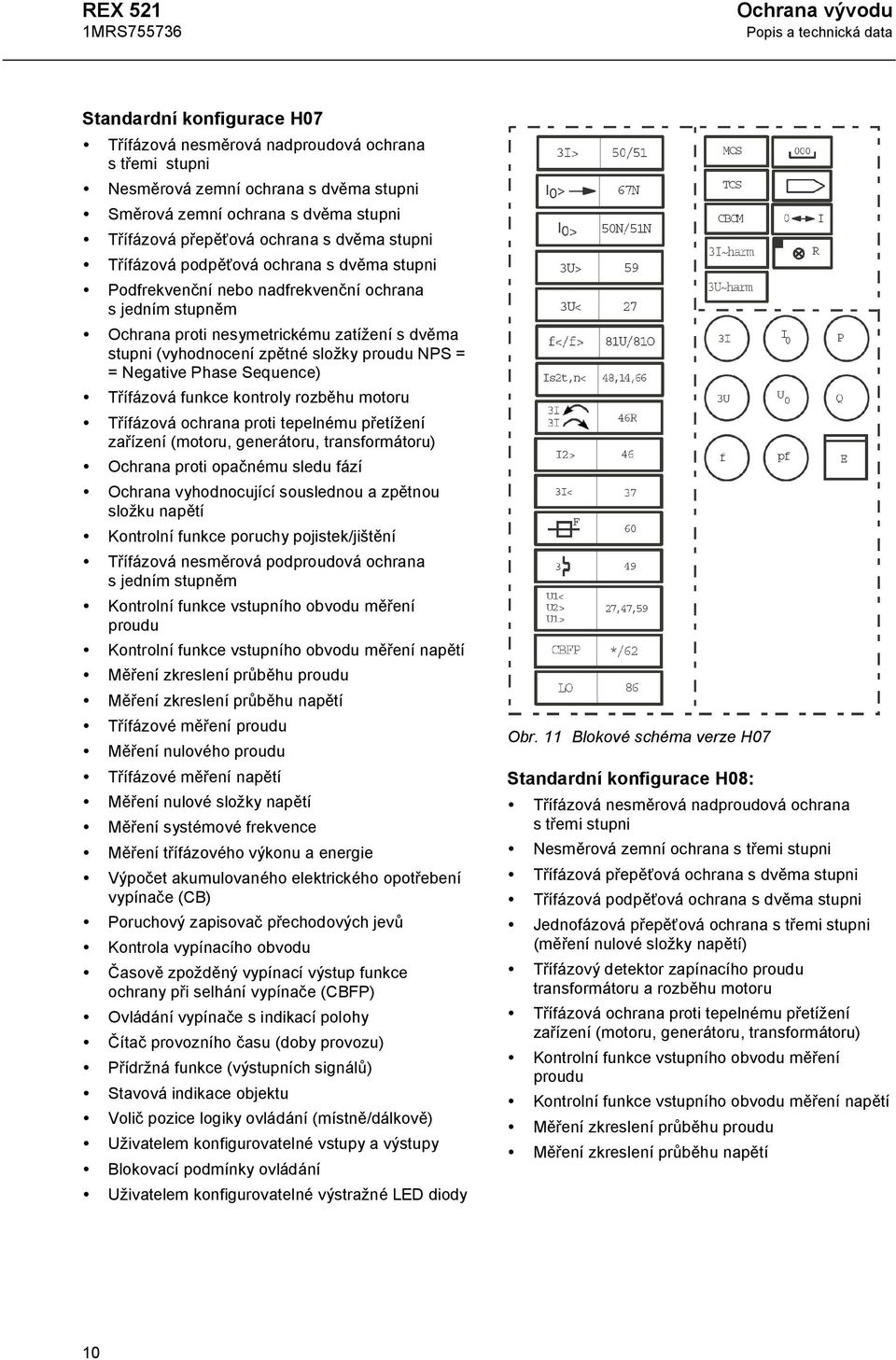 zpětné složky proudu NPS = = Negative Phase Sequence) Třífázová funkce kontroly rozběhu motoru Třífázová ochrana proti tepelnému přetížení zařízení (motoru, generátoru, transformátoru) Ochrana proti