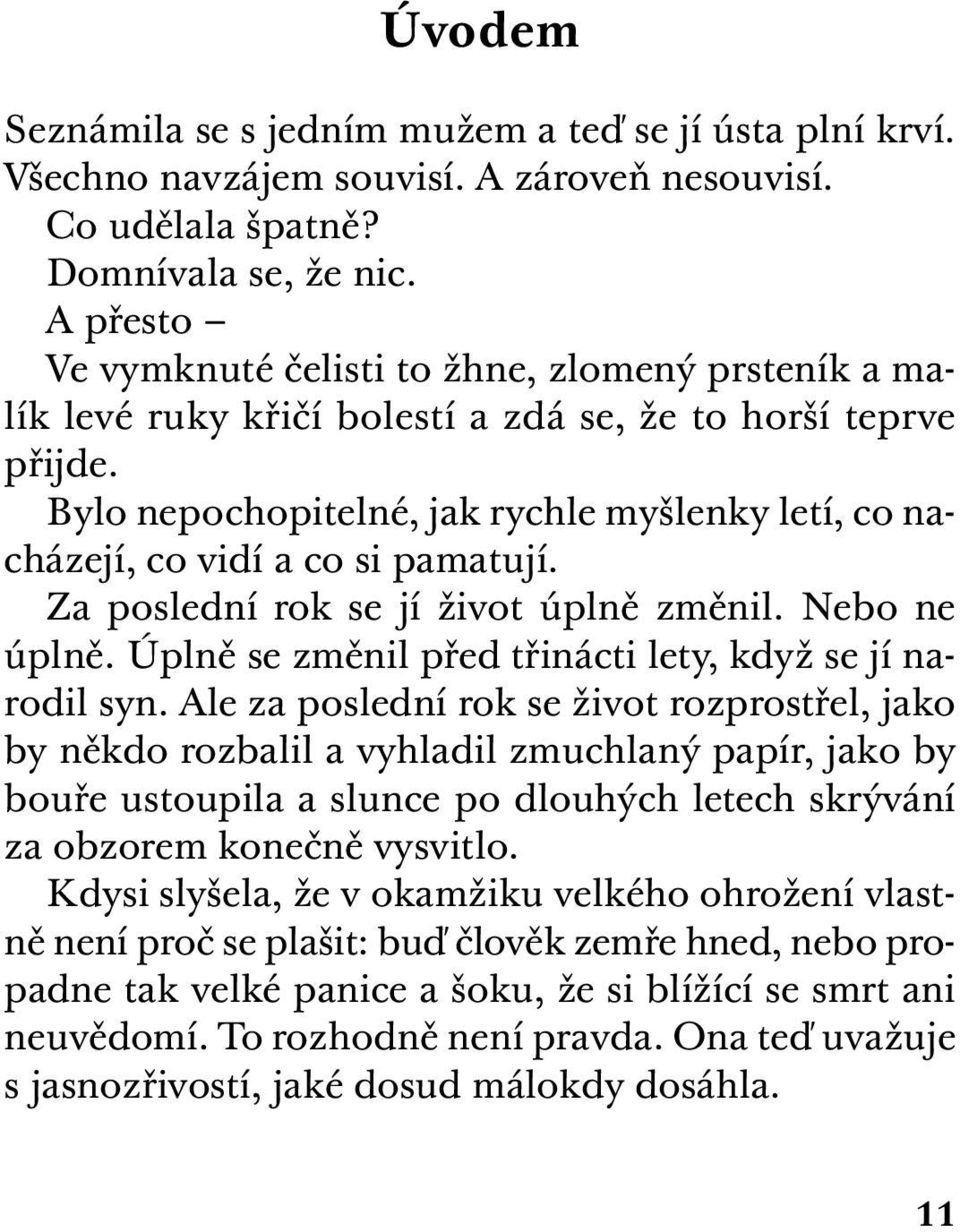 Bylo nepochopitelné, jak rychle myšlenky letí, co nacházejí, co vidí a co si pamatují. Za poslední rok se jí život úplně změnil. Nebo ne úplně.