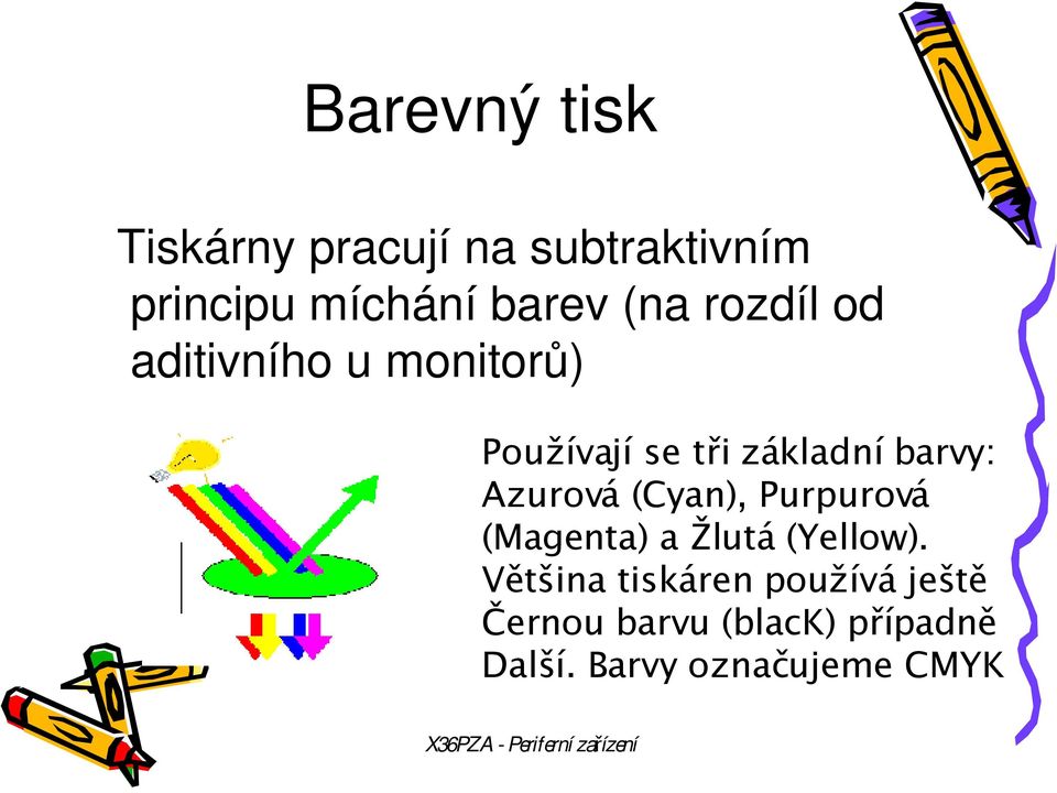 Azurová (Cyan), Purpurová (Magenta) a Žlutá (Yellow).