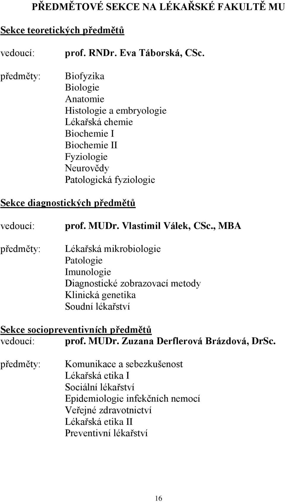 předměty: prof. MUDr. Vlastimil Válek, CSc.