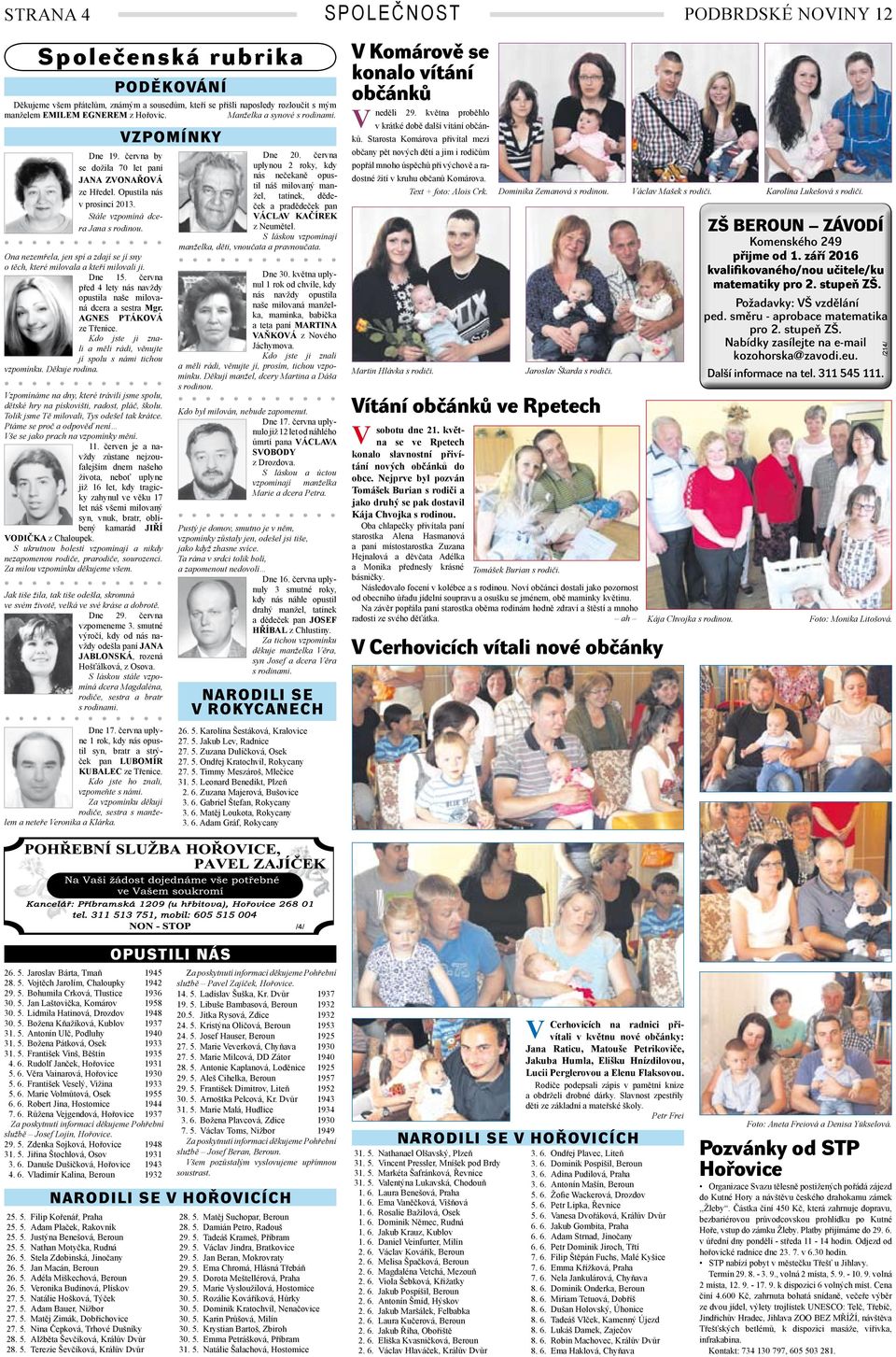 Ona nezemřela, jen spí a zdají se jí sny o těch, které milovala a kteří milovali ji. Dne 15. června před 4 lety nás navždy opustila naše milovaná dcera a sestra Mgr. AGNES PTÁKOÁ ze Třenice.