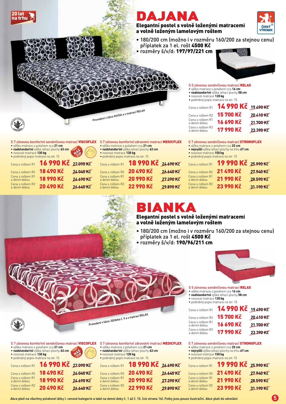 27 290 Kč 19 990 Kč 25 990 Kč 21 490 Kč 27 940 Kč a denní dekou 21 990 Kč 28 590 Kč BIANKA Elegantní postel s volně loženými matracemi a volně loženým lamelovým roštem rozměry š/v/d: 190/96/211 cm