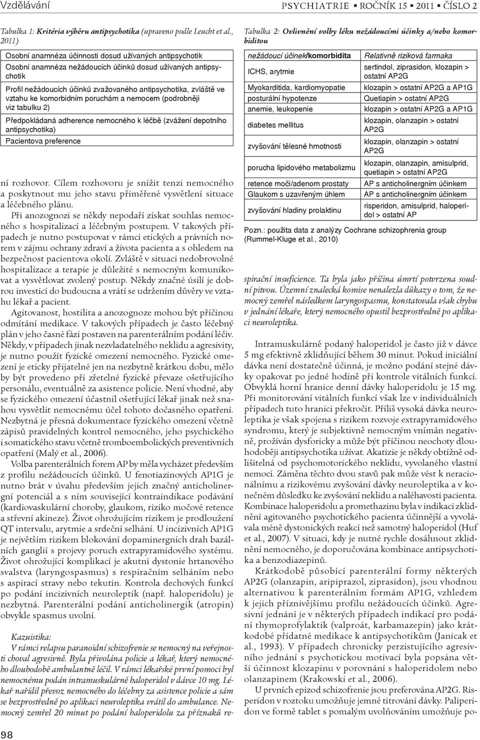 vztahu ke komorbidním poruchám a nemocem (podrobněji viz tabulku 2) Předpokládaná adherence nemocného k léčbě (zvážení depotního antipsychotika) Pacientova preference ní rozhovor.