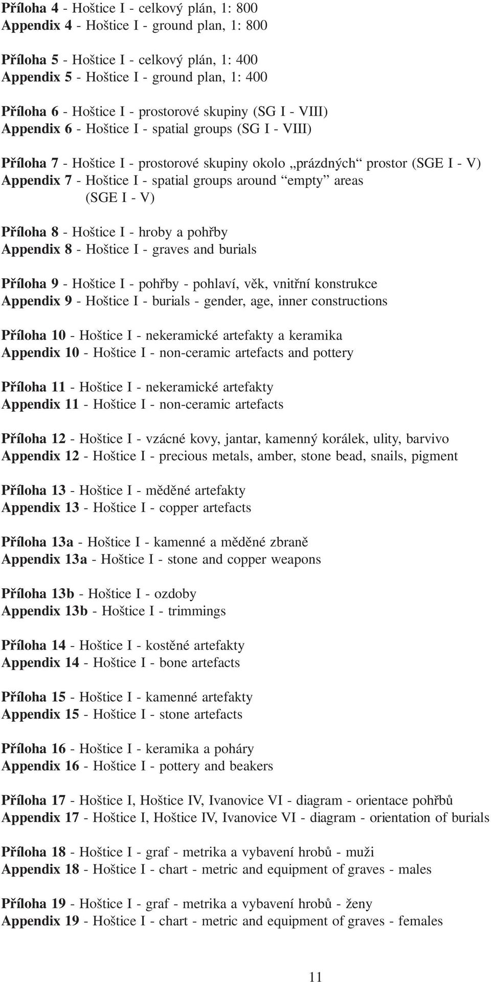 spatial groups around empty areas (SGE I - V) Příloha 8 - Hoštice I - hroby a pohřby Appendix 8 - Hoštice I - graves and burials Příloha 9 - Hoštice I - pohřby - pohlaví, věk, vnitřní konstrukce