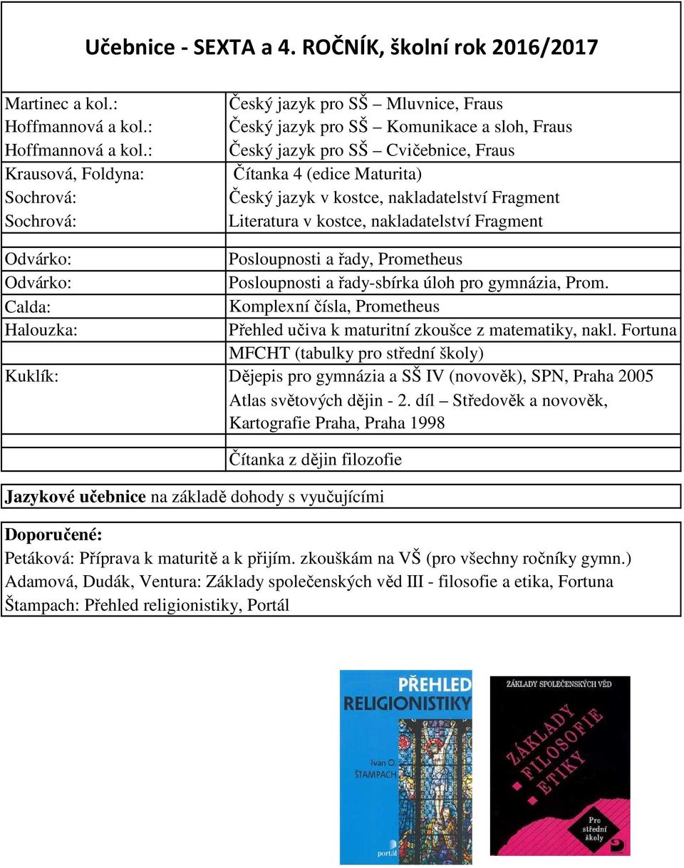 nakladatelství Fragment Sochrová: Literatura v kostce, nakladatelství Fragment Posloupnosti a řady, Prometheus Posloupnosti a řady-sbírka úloh pro gymnázia, Prom.