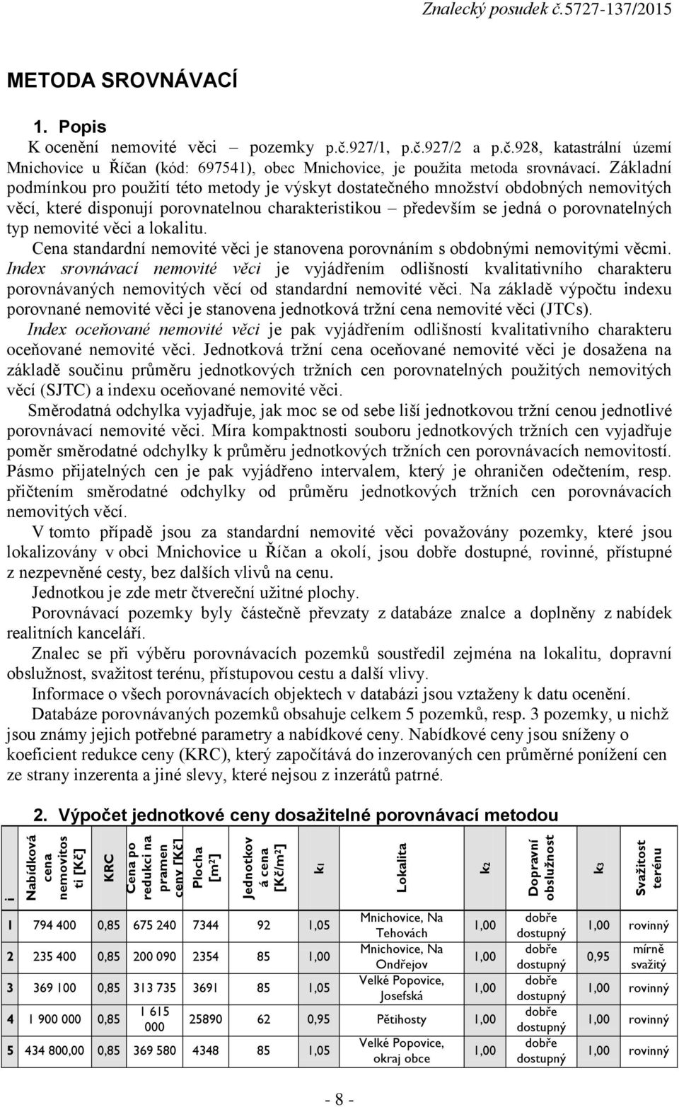 Základní podmínkou pro použití této metody je výskyt dostatečného množství obdobných nemovitých věcí, které disponují porovnatelnou charakteristikou především se jedná o porovnatelných typ nemovité