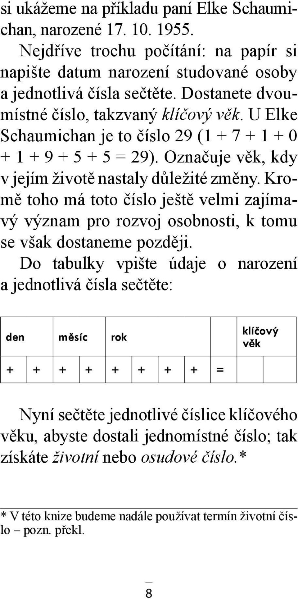 U Elke Schaumichan je to číslo 29 (1 + 7 + 1 + 0 + 1 + 9 + 5 + 5 = 29). Označuje věk, kdy v jejím životě nastaly důležité změny.