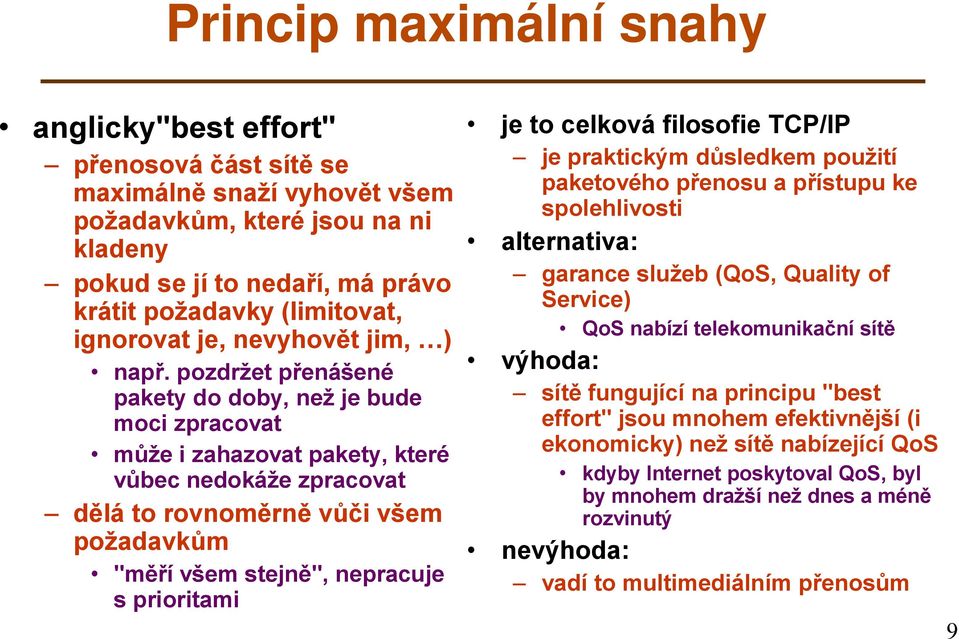 pozdržet přenášené pakety do doby, než je bude moci zpracovat může i zahazovat pakety, které vůbec nedokáže zpracovat dělá to rovnoměrně vůči všem požadavkům "měří všem stejně", nepracuje s