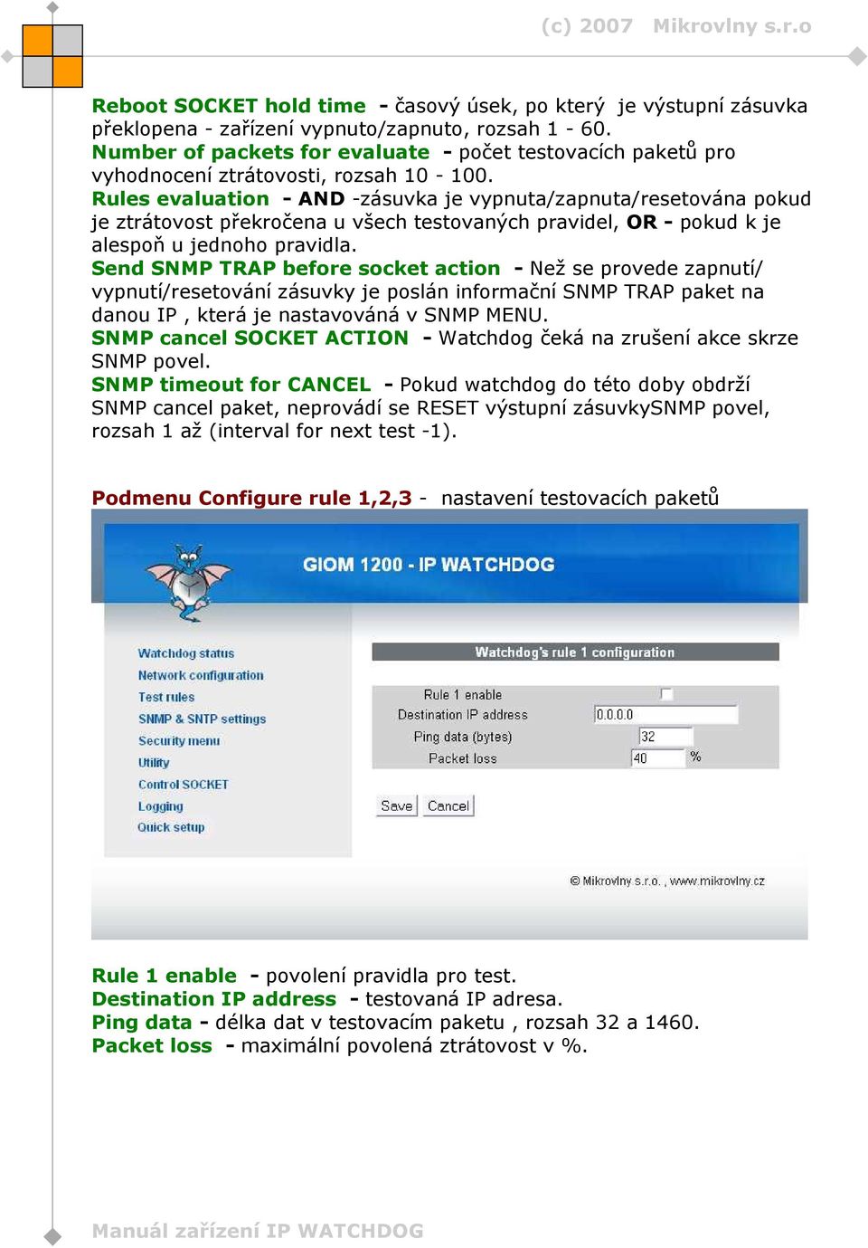 Rules evaluation - AND -zásuvka je vypnuta/zapnuta/resetována pokud je ztrátovost překročena u všech testovaných pravidel, OR - pokud k je alespoň u jednoho pravidla.