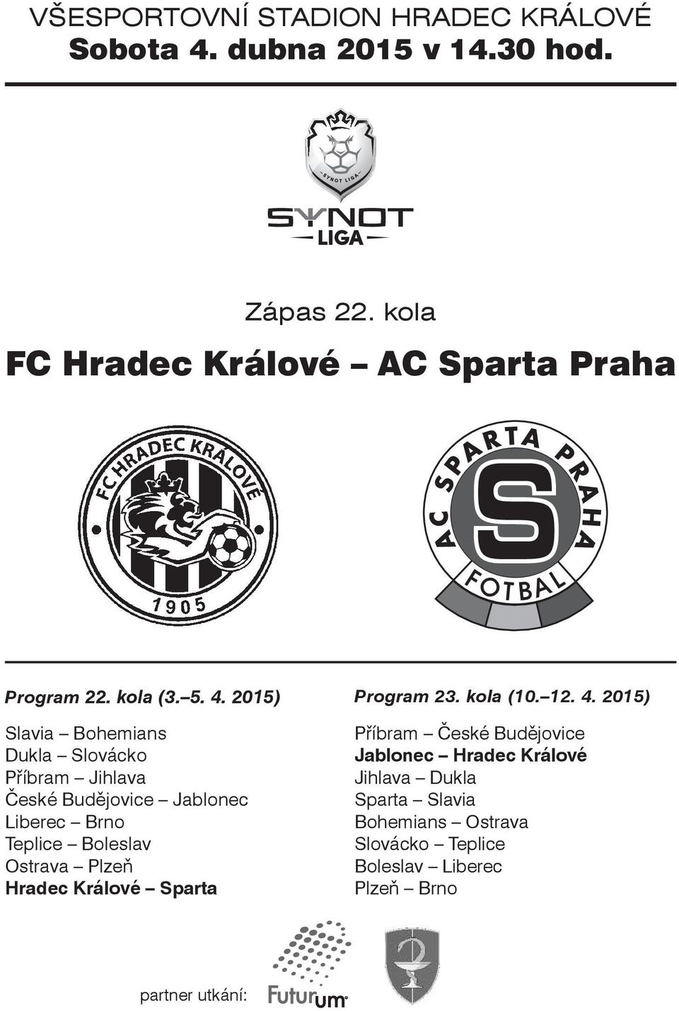 2015) Slavia Bohemians Dukla Slovácko Příbram Jihlava České Budějovice Jablonec Liberec Brno Teplice Boleslav Ostrava