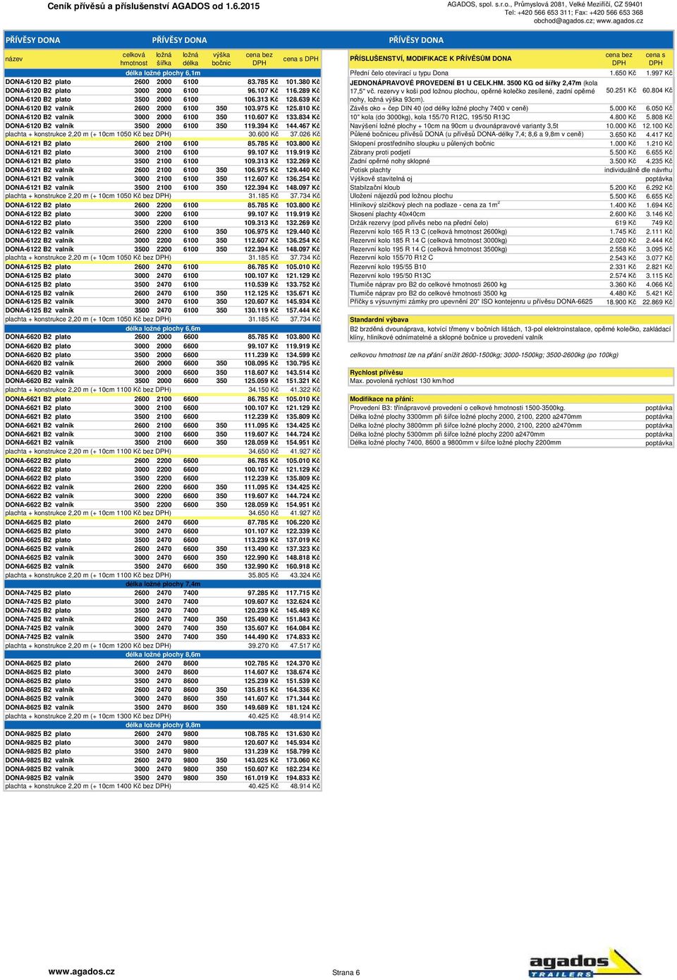 804 Kč DONA-6120 B2 plato 3500 2000 6100 106.313 Kč 128.639 Kč nohy, 93cm). DONA-6120 B2 valník 2600 2000 6100 350 103.975 Kč 125.810 Kč Závěs oko + čep DIN 40 (od délky ložné plochy 7400 v ceně) 5.