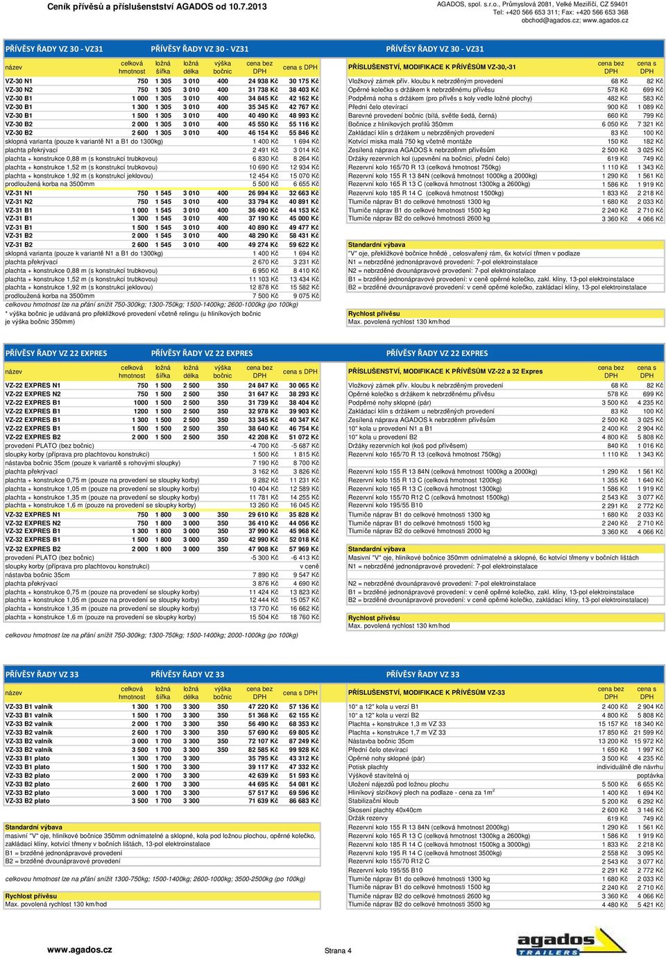 Kč Podpěrná noha s držákem (pro přívěs s koly vedle ložné plochy) 482 Kč 583 Kč VZ-30 B1 1 300 1 305 3 010 400 35 345 Kč 42 767 Kč Přední čelo otevírací 900 Kč 1 089 Kč VZ-30 B1 1 500 1 305 3 010 400