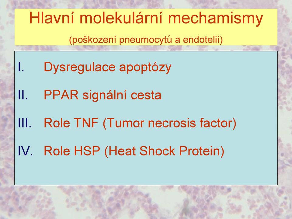 Dysregulace apoptózy II. III. IV.