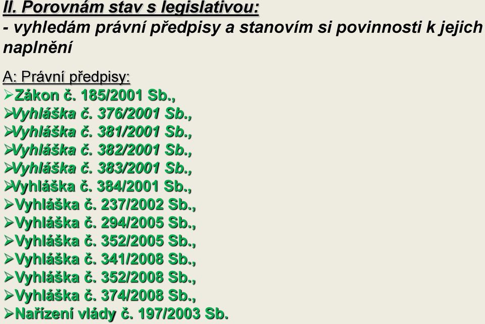 , Vyhláška č. 383/2001 Sb., Vyhláška č. 384/2001 Sb., Vyhláška č. 237/2002 Sb., Vyhláška č. 294/2005 Sb.