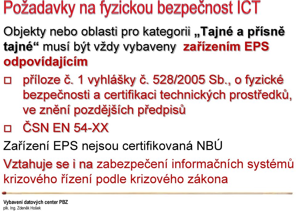 , o fyzické bezpečnosti a certifikaci technických prostředků, ve znění pozdějších předpisů