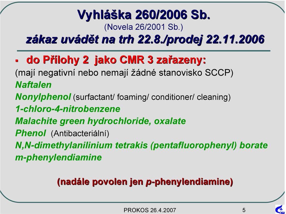 Nonylphenol (surfactant/ foaming/ conditioner/ cleaning) 1-chloro-4-nitrobenzene Malachite green hydrochloride,