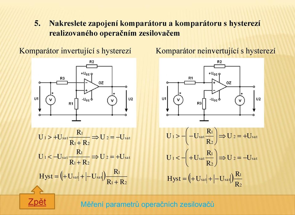 operačním zesilovačem Komparátor invertující