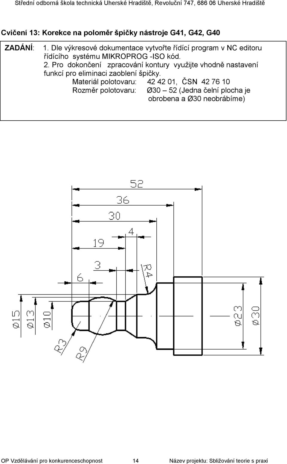 Pro dokončení zpracování kontury využijte vhodně nastavení funkcí pro eliminaci zaoblení špičky.