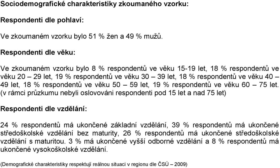 respondentů ve věku 50 59 let, 19 % respondentů ve věku 60 75 let.