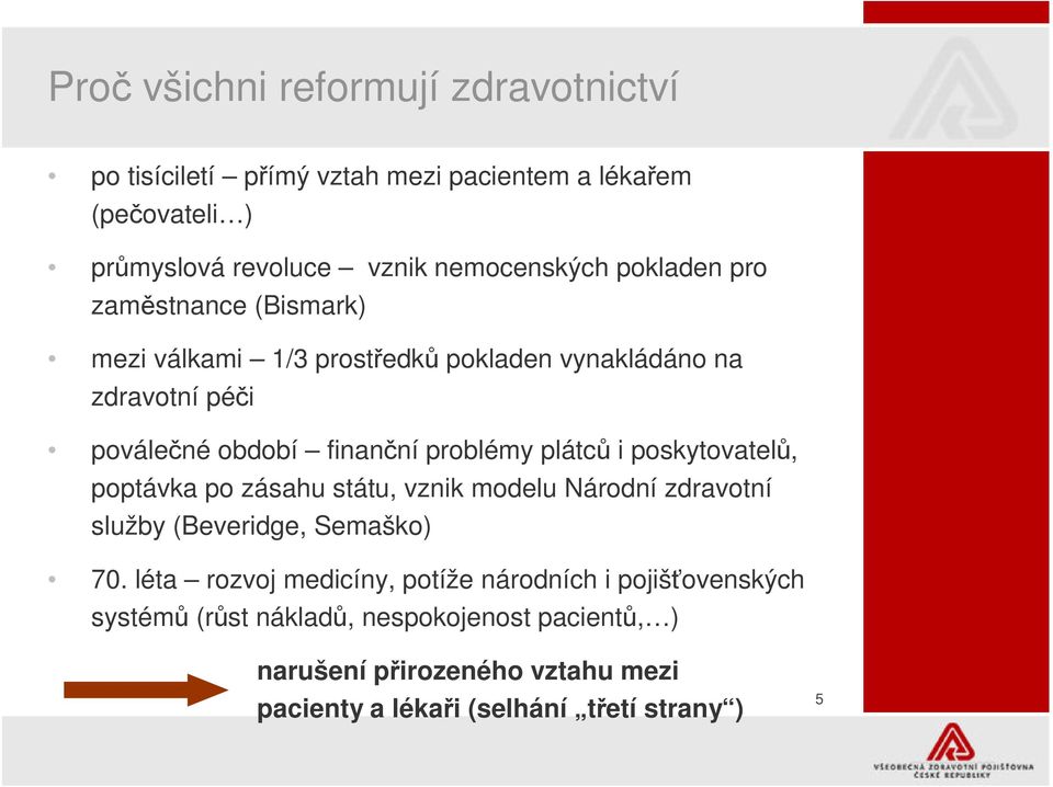 i poskytovatel, poptávka po zásahu státu, vznik modelu Národní zdravotní služby (Beveridge, Semaško) 70.