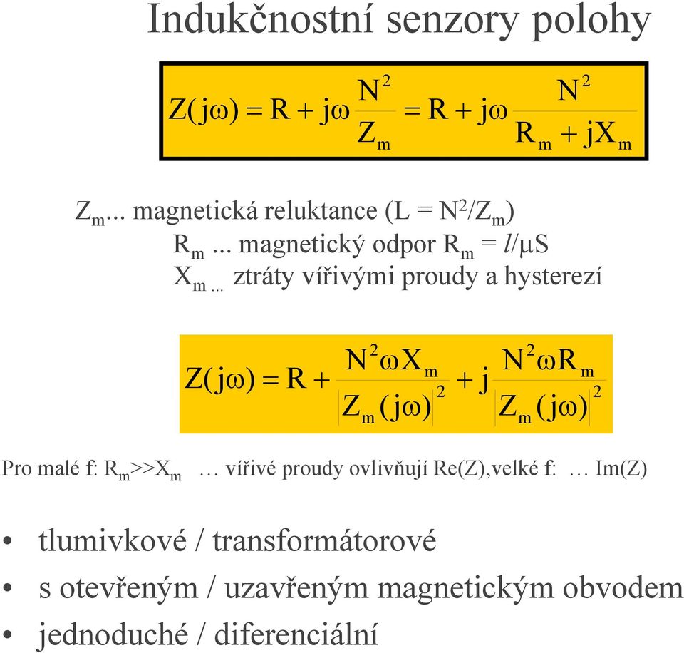 .. ztráty vířivými proudy a hysterezí Z(jω) = R + N Z m ωx (jω) m + j N Z m ωr (jω) m Pro malé f: R m