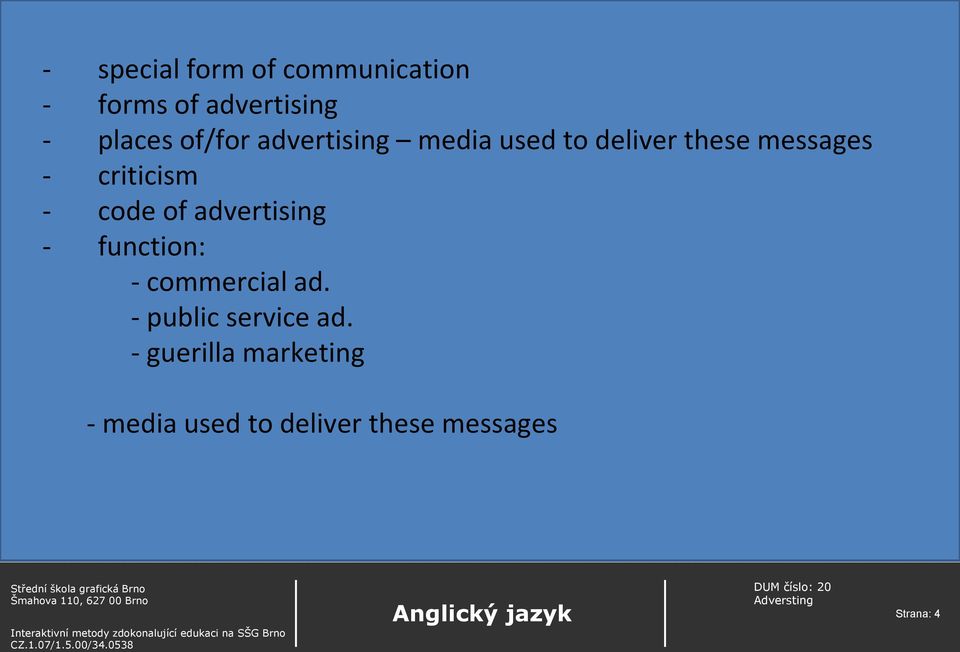 - code of advertising - function: - commercial ad.