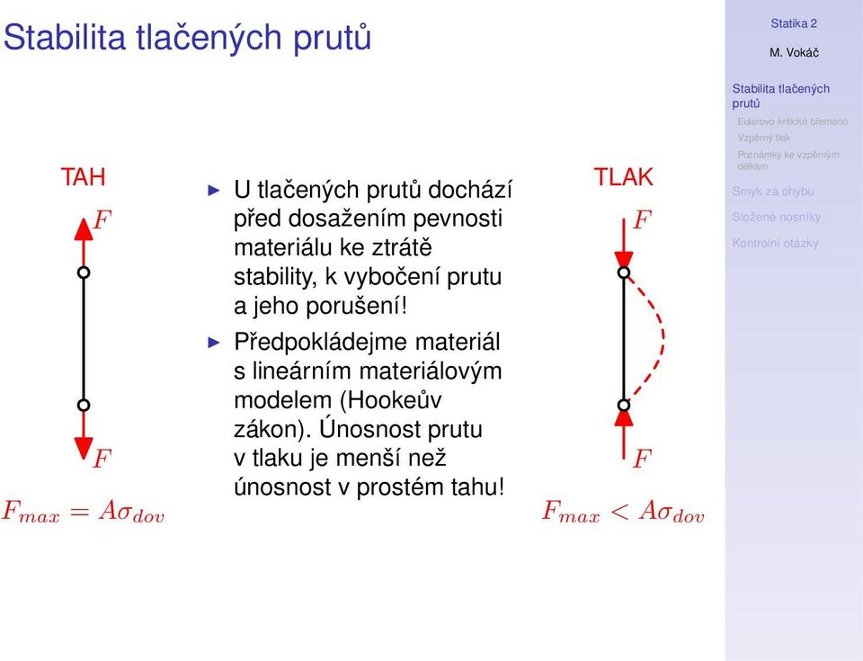 TLAK F F Předpokládejme materiál s lineárním materiálovým modelem