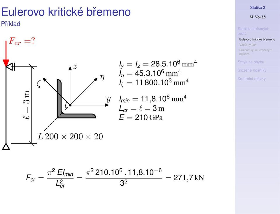 10 6 mm 4 L cr = l = 3 m E = 210 GPa L200 200 20 F cr =
