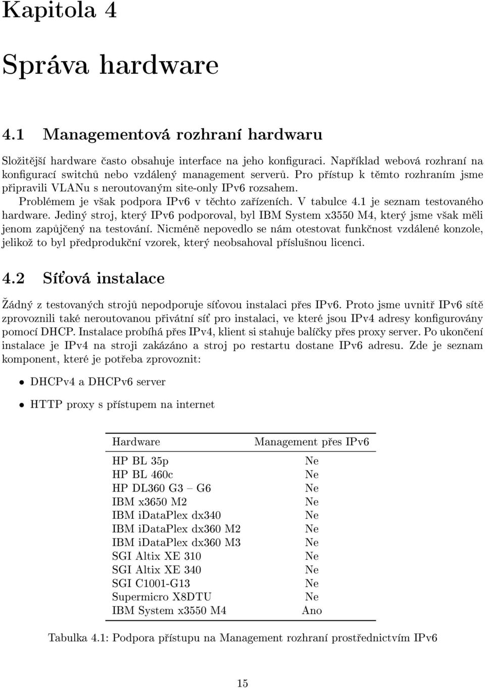 Problémem je v²ak podpora IPv6 v t chto za ízeních. V tabulce 4.1 je seznam testovaného hardware.