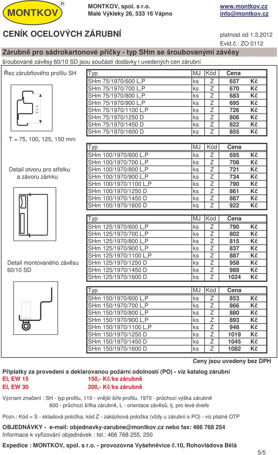 ks Z 855 K T = 75, 100, 125, 150 mm SHm 100/1970/600 L,P ks Z 695 K SHm 100/1970/700 L,P ks Z 708 K Detail otvoru pro stelku SHm 100/1970/800 L,P ks Z 721 K a závoru zámku SHm 100/1970/900 L,P ks Z