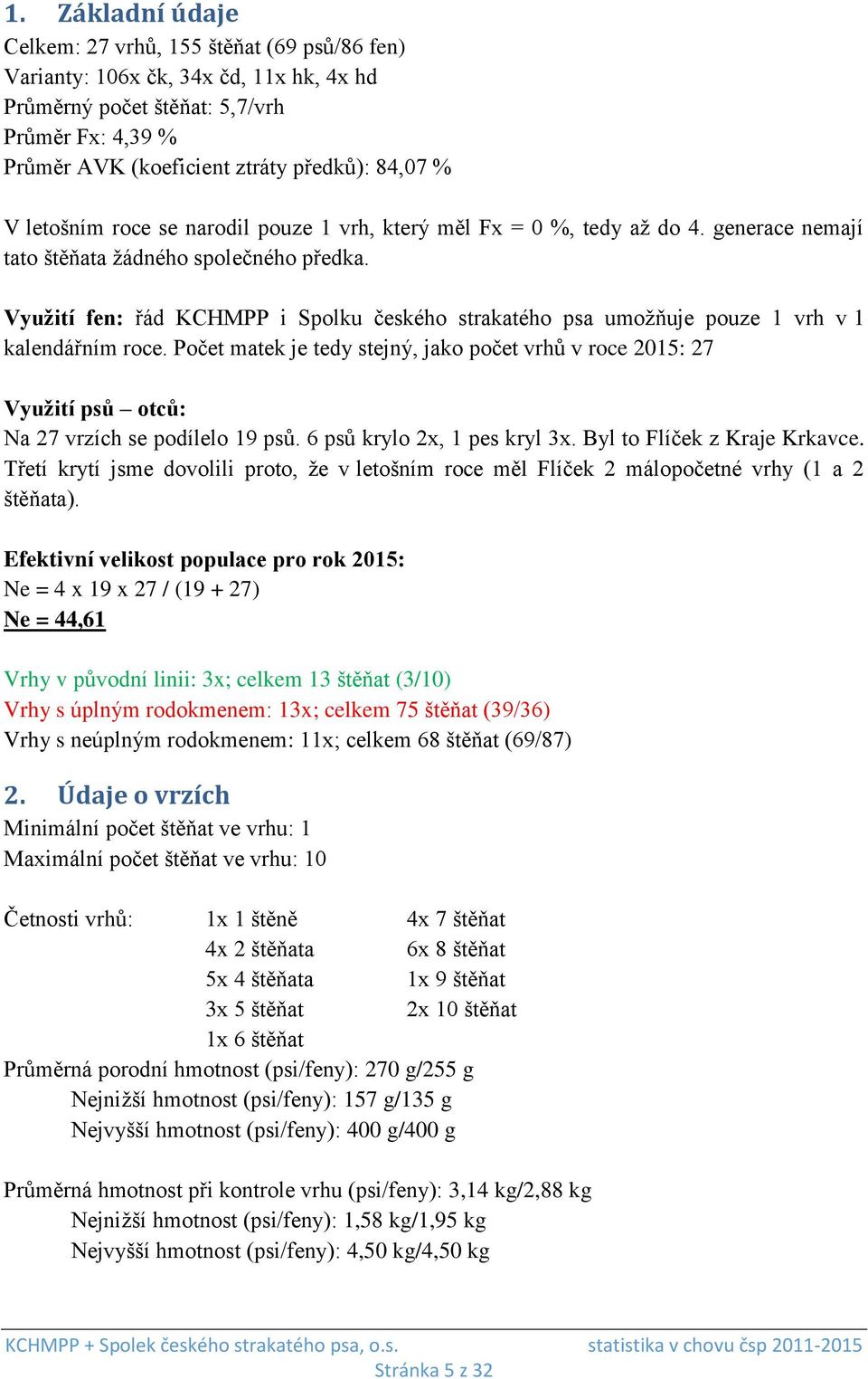 Využití fen: řád KCHMPP i Spolku českého strakatého psa umožňuje pouze 1 vrh v 1 kalendářním roce.
