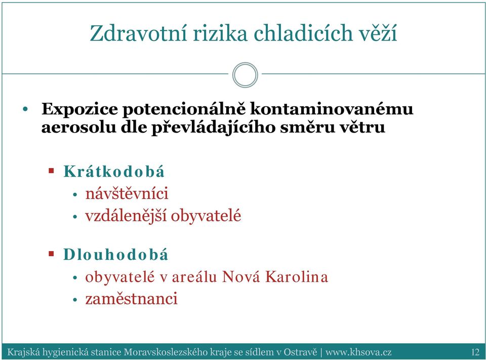 obyvatelé Dlouhodobá obyvatelé v areálu Nová Karolina zaměstnanci Krajská