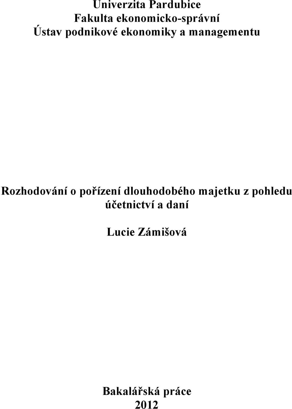 Rozhodování o pořízení dlouhodobého majetku z