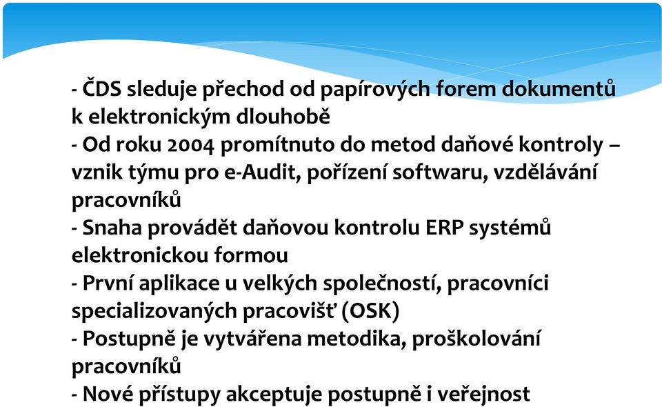 kontrolu ERP systémů elektronickou formou - První aplikace u velkých společností, pracovníci specializovaných