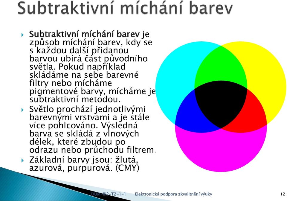 Světlo prochází jednotlivými barevnými vrstvami a je stále více pohlcováno.