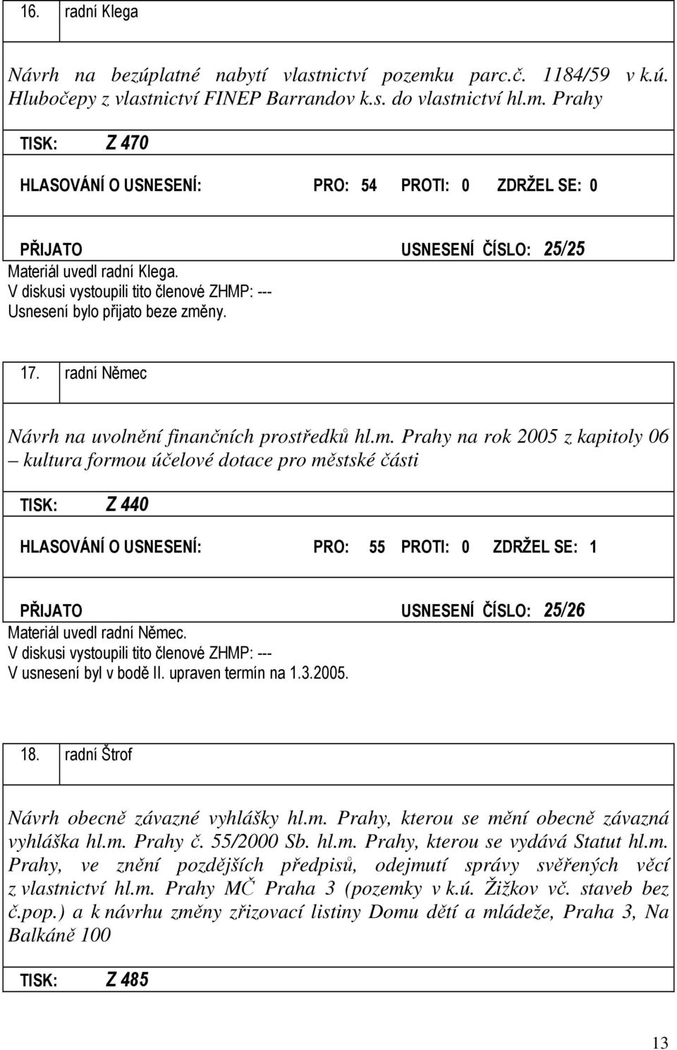c Návrh na uvolnění finančních prostředků hl.m.