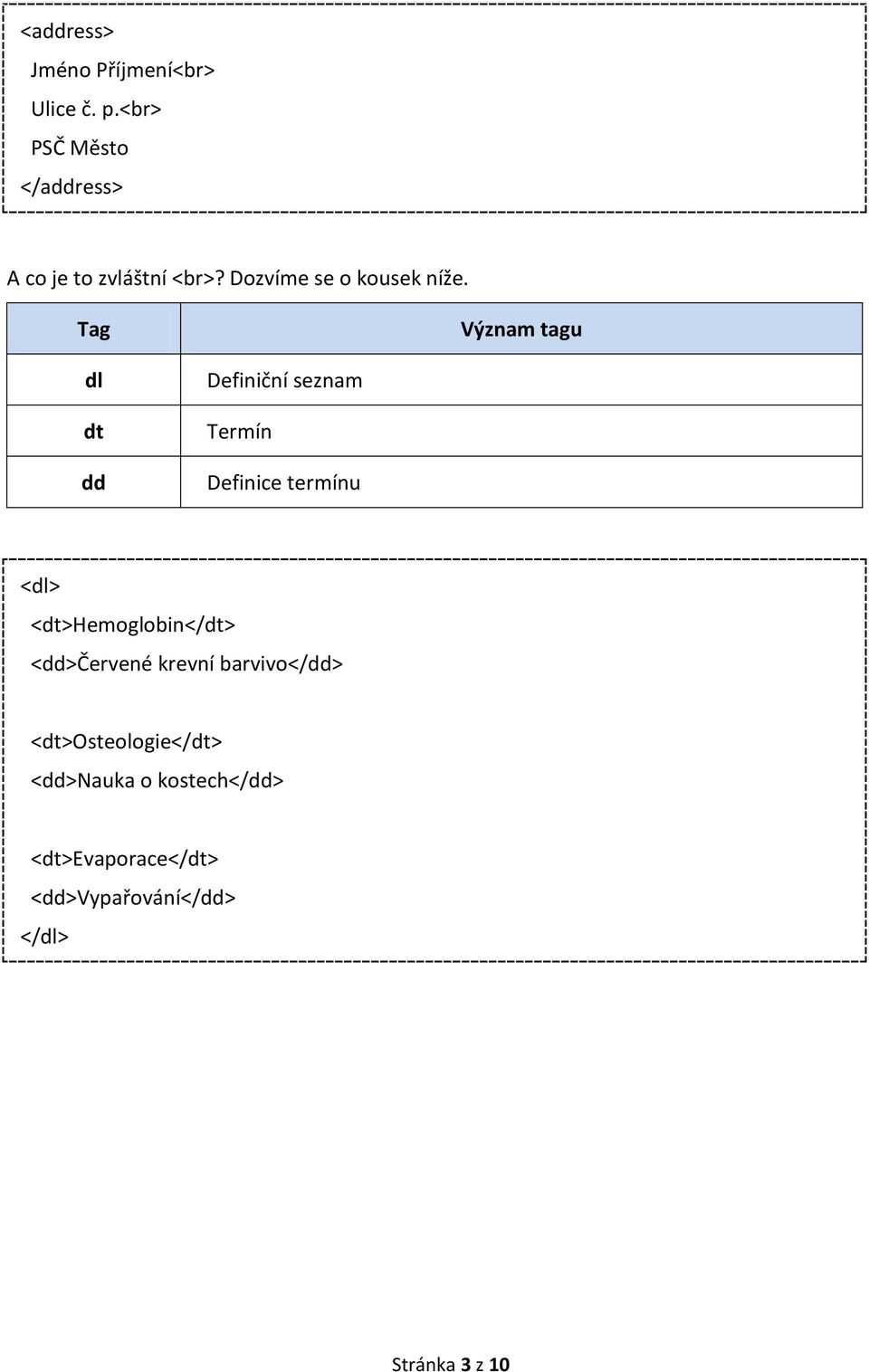 dl dt dd Definiční seznam Termín Definice termínu <dl> <dt>hemoglobin</dt>