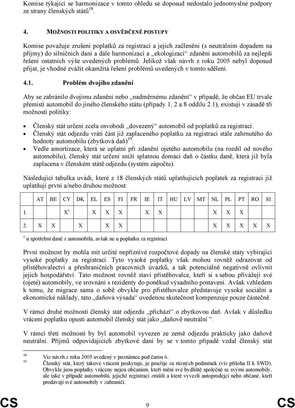 automobilů za nejlepší řešení ostatních výše uvedených problémů. Jelikož však návrh z roku 2005 nebyl doposud přijat, je vhodné zvážit okamžitá řešení problémů uvedených v tomto sdělení. 4.1.