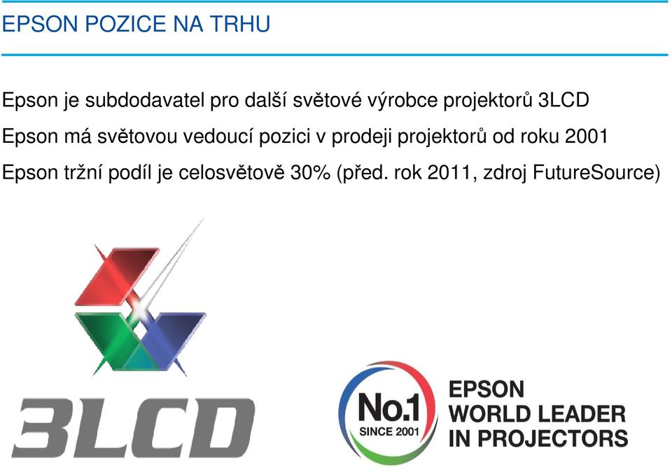 vedoucí pozici v prodeji projektorů od roku 2001 Epson