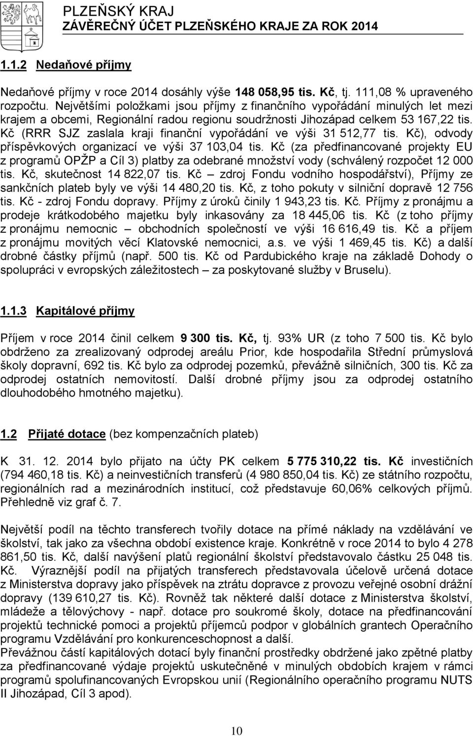 Kč (RRR SJZ zaslala kraji finanční vypořádání ve výši 31 512,77 tis. Kč), odvody příspěvkových organizací ve výši 37 103,04 tis.